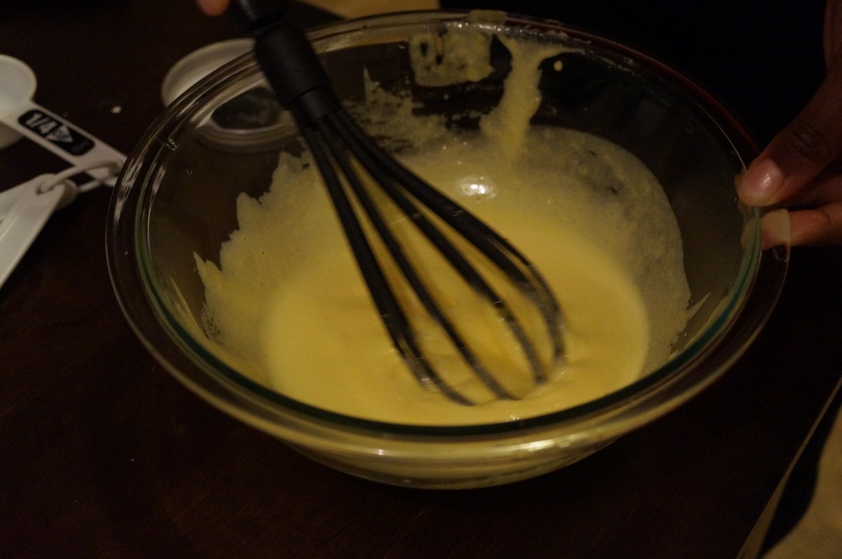 Tiramisu - whisking sugar with egg yolk