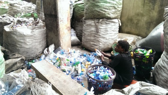 wecycler employee separating waste 