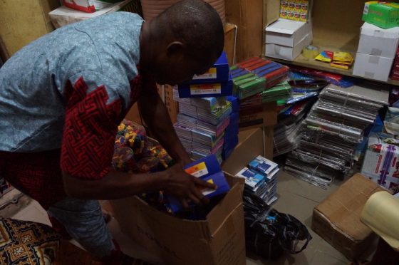Mr. Okezie packing up our school supplies