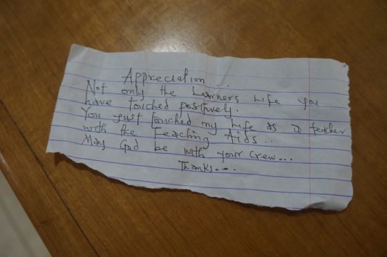 Note Written By Teacher After Donating To His Class