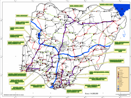 Nigeria's Road Network highlighting major roads.